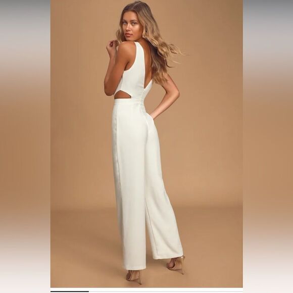Lulus Moments to Remember White Sleeveless Wide-Leg Cutout Jumpsuit XS - Picture 2 of 7